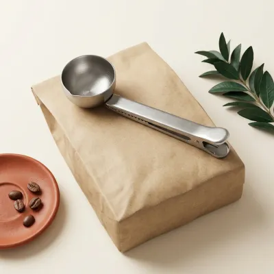 Illustration of Stainless Coffee Scoop with Bag Clip