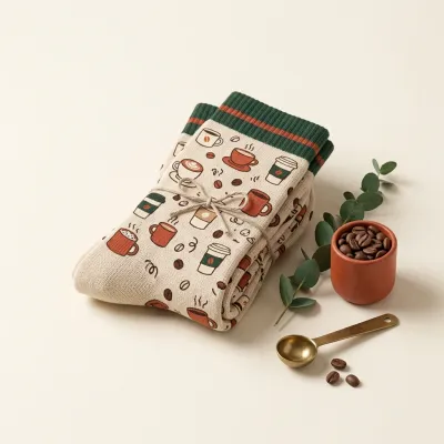 Illustration of Funny Coffee-Themed Socks