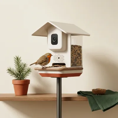 Illustration of Smart Bird Feeder with Camera and Species Recognition
